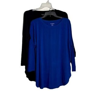 Isaac Mizrahi New York tunics XXL 3/4 Sl Hi Low Hemline Crew Neck Set 2 Blk Blue
